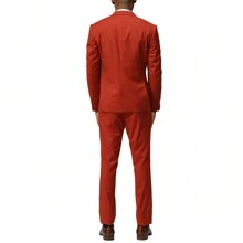 Men's Brick 3pc Solid Skinny Fit Notch Lapel Suit - 磚 - 查看 6