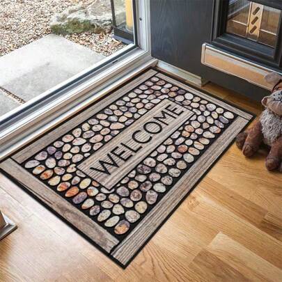 1 块水晶天鹅绒门垫，石材纹理装饰，现代家居装饰地毯，柔软，可水洗，防滑，吸水，适用于室内/室外、入口、餐厅、厨房家居浴室装饰入口装饰