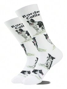 1/6 Pairs Of Men's Black And White, New Pet Animal Dog Socks Fashion Unisexes Stockings, Comfortable And Breathable, Deodorant And Sweat Absorption, Suitable For Men Outdoor Sports, Eye-Catching Fashion Socks On The Street