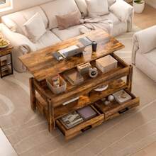 Lift Top Coffee Table With 2 Drawers,Wooden Convertible Coffee Table With Storage For Living Room,Center Table,Brown,42"