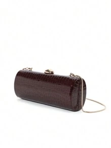Elegant, Fashionable Wine Red Crocodile Pattern Solid Color PU Leather Clutch Box With Metal Chain For Women, Suitable For Daily Outings, Dates, Banquets, Galas, Parties, Autumn/Winter - Burgundy - View 6