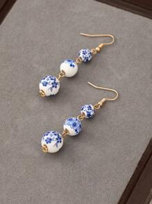 1 对复古手绘青花瓷串珠耳环，小众设计中式球形耳环，优雅女士吊坠耳环 - 耳環 - 查看 12