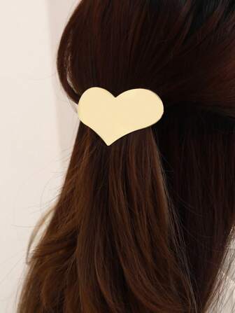 Fashionable & Versatile Casual Minimalist Metal Heart-Shaped Shiny Spring Hair Clip, Hair Accessories