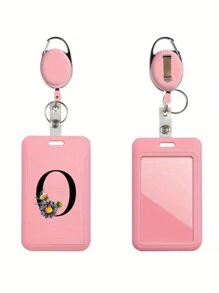 Gepersonaliseerde roze intrekbare ID-badgehouder met sleutelhanger, bedrukt met madeliefjesletters A-Z-patroon, harde ID-badgehouders met intrekbare ID-rol, ID-kaarthouder, plastic creditcardbeschermer, ID-kaarthouder voor verpleegster, dokter, leraar (roze)
