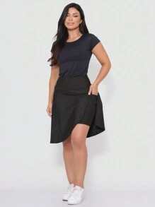 Short Saia Moda Evangélica Fitness Exercícios Treinos Corrida Modesta - Preto - Visão 6
