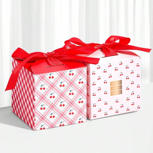 12 caixas de presente com tema de cereja, embalagem para festa, caixa de doces, recipiente para lanches, decoração de festa, embrulho para presente, 2 designs para o Dia dos Namorados