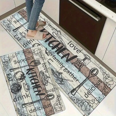 1pc Vintage veelzijdige houtnerf bedrukte waterabsorberende antislip keukenmat, enkele set, vuilafstotend en machinewasbaar, keuken/eetkamer/hal decoratiemat