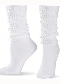 5 pares de calcetines arrugados de unicolor para mujer, calcetines de burbujas de moda, calcetines de punto casuales, cómodos y transpirables - Blanco - Ver 9