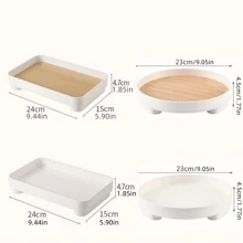 1 pieza Bandeja decorativa de forma redonda de madera blanca con patrón de grano moderno y minimalista, para uso diario en la sala de estar, el recibidor, el Día de San Valentín, vuelta al colegio - Blanco - Ver 11