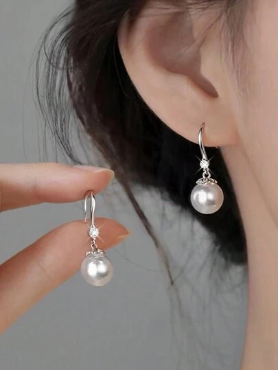2pcs Elegant S925 Sterling Silver Pearl Earrings & High Heel Earrings, Vintage Minimalist Floral Earrings, Suitable For Banquet, Party Gift, Birthday Gift For Women