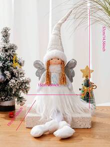 1 pieza Figura decorativa de ángel niña con postura sentada, hecha de tela con lentejuelas blancas, decoración navideña, regalo de Navidad, decoración del hogar, escaparate, fiesta, restaurante, escritorio, decoración de habitación, Año Nuevo, regalo del Día de la Madre, regalo del Día de San Valentín para la novia, altura 55cm/21.6 pulgadas, decoraciones navideñas de invierno