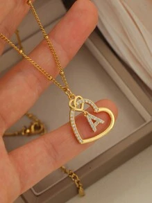 2025 Valentine's Day Heart Charm Necklace, 26 English Letter Necklace With Zirconia, Versatile Heart-Shaped Pendant Necklace For Women, Stainless Steel Jewelry Valentines