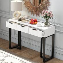 Modern Console Table With Drawers, Gold-Colored Frame, Adjustable Foot Pads And Elegant Handles (White+Black) - White+Black - View 3