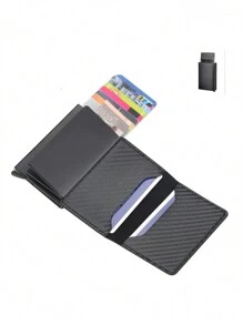 1pc Men's Minimalist Wallet, Anti RFID Card Holder With Pocket Purse For Credit Cards RFID Blocking Men And Women's Wallet, Slim Cardholder With Bank Secure Function Thin Slim Pop Up Minimalist Wallet Small Black Purse Metal Vallet