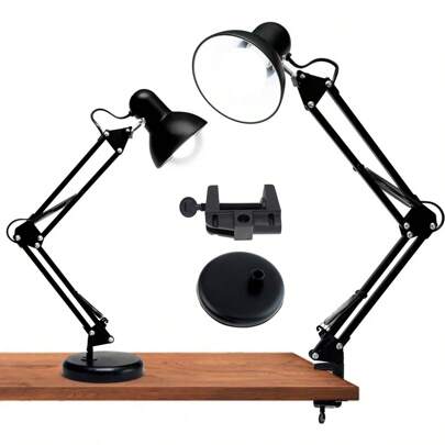 PlayShop Electronics Luminária Abajur De Mesa Bancada Escritorio Quarto Grande Metal Pixar Articulada Base e Garra 2 em 1 Bivolt