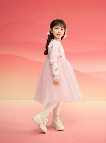 女童公主裙，2025春新年薄纱 - 粉紅 - 查看 2