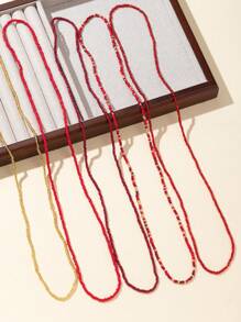 5pcs/Set Mix & Match Seed Bead Elastic Women's Bohemian Multicolor Combination Fashion Girl Waist Chain, Bracelet, Body Chain - Elastic Waist Chain - View 4