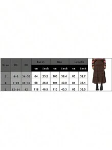 Women Long Skirt, Vintage Elegant Solid Pleated Fall Swing Skirt For Casual Daily - 深棕色 - 查看 10