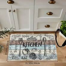 1pc Vintage Versatile Wood Grain Printed Water Absorbing Non-Slip Kitchen Mat, Single Set, Dirt Resistant & Machine Washable, Kitchen/Dining Room/Entryway Decor Mat - Multicolor - View 7