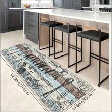 1pc Vintage Versatile Wood Grain Printed Water Absorbing Non-Slip Kitchen Mat, Single Set, Dirt Resistant & Machine Washable, Kitchen/Dining Room/Entryway Decor Mat - Multicolor - View 9