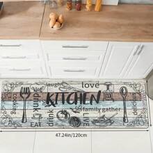 1pc Vintage Versatile Wood Grain Printed Water Absorbing Non-Slip Kitchen Mat, Single Set, Dirt Resistant & Machine Washable, Kitchen/Dining Room/Entryway Decor Mat - Multicolor - View 8