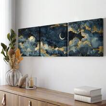 1/3 件星夜帆布墙艺术 - 充满活力的天体艺术品，带有新月、全景夜空印刷品、印象派云彩绘画复古装饰、美学海报 - 家居装饰 - 客厅、卧室 - 彩色 - 查看 8
