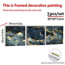 1/3 件星夜帆布墙艺术 - 充满活力的天体艺术品，带有新月、全景夜空印刷品、印象派云彩绘画复古装饰、美学海报 - 家居装饰 - 客厅、卧室 - 彩色 - 查看 3