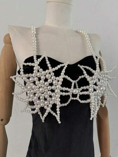 ZHENGHEN 性感花朵串珠流苏吊带比基尼上衣，配有可调节珍珠肩带，搭配腰链饰品，适合女性和女孩，是夏季海滩派对的理想配饰，也是情人节礼物的绝佳选择。