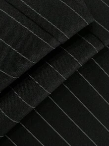 女士低腰休闲商务工作裤，腰部纽扣设计，松紧腰带，撞色条纹长款西装裤，适合秋冬季节，适合办公室、圣诞节和新年派对等场合，优雅百搭。 - 黑條紋 - 查看 9