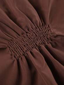 Women Short Sleeve Shirts Solid Color Pleated Buttons Fashion Blouses Summer Slim Casual Tops Streetwear - màu nâu - Xem 6