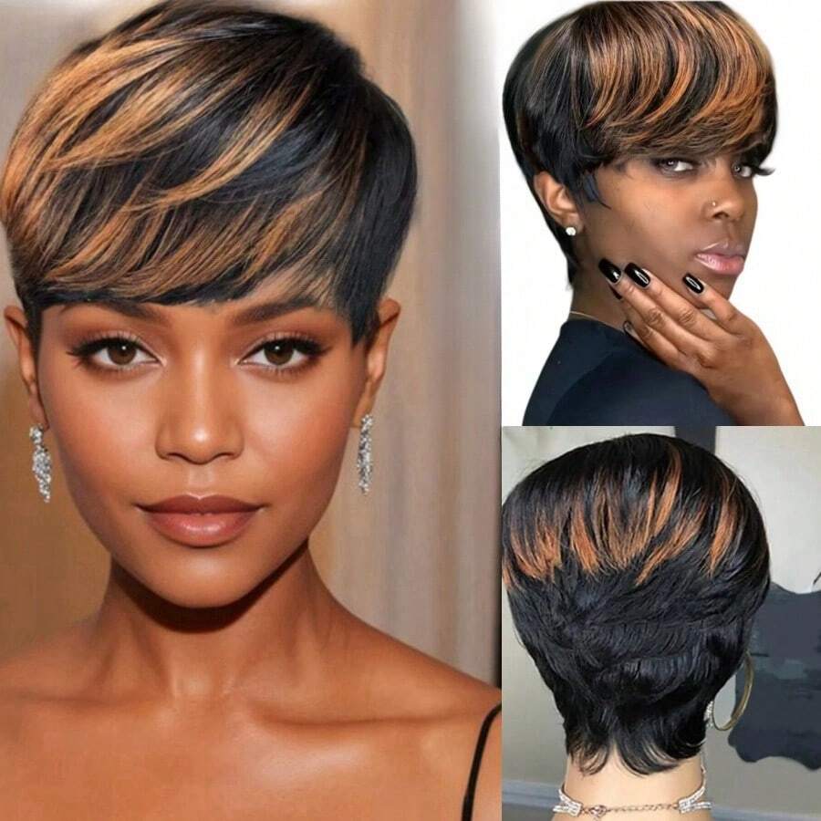1b30# Color Short Straight Pixie Cut Human Hair Wigs 6inch Daily Party Use Machine Made Human Hair Wigs For Women - S1/30 - View 1