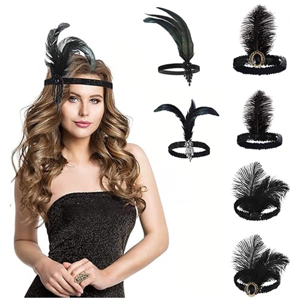 1 pièce Coiffe à plumes style années 1920 pour femmes, convient pour enterrement de vie de jeune fille, bal de masque, fête de déguisement d'Halloween