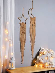 Set de 2 atrapasueños tejidos a mano con estrellas y luna, decoración de pared bohemia, arte de pared, decoración colgante adecuada para el hogar, la boda, la sala de estar, el dormitorio y regalos festivos (sin luz), decoración del hogar, decoración de la habitación, decoración de pared