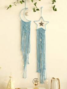 Set de 2 atrapasueños tejidos a mano con estrellas y luna, decoración de pared bohemia, arte de pared, decoración colgante adecuada para el hogar, la boda, la sala de estar, el dormitorio y regalos festivos (sin luz), decoración del hogar, decoración de la habitación, decoración de pared