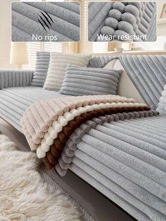 1pc Autumn/Winter Warm Thickened Plush Bohemian Sofa Cushion Cover, Non-Slip Sofa Slipcover, Dust-Proof And Dirt-Resistant, Machine Washable, Pet-Friendly Protective Cover For Bedroom, Office, Living Room, L-Shaped Sofa And 1/2/3/4 Seat Sofa, Hand Washable