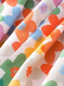 Young Girls Cap Sleeve Square Neck Floral Print Romper, Summer