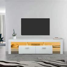 Modern 65" LED TV Entertainment Center With Lights - White - View 4