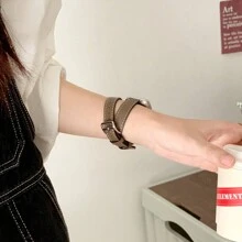 1pc Women Classic Elegant Double Loop PU Leather Band Compatible With Apple Watch Bands 40mm 41mm Apple Watch, 45mm 42mm 44mm 46mm Series 10 9 8 7 6 Se 5 4 3 2, Compatible With Applewatch 6 38mm Fashion Strap Brown Black - 42/44/45/46/49mm - View 6