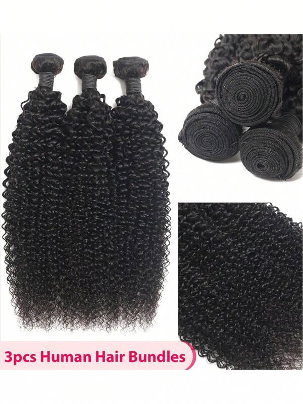 3pcs Bundles Kinky Curly  Natural Black Virgin Human Hair