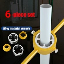 Tatukiko 6pcs PVC Threader Tool Kit, Pipe Threading Tool, Manual Hand Pipe Threader Tool With 1/2NPT 3/4" 1" Die Molds, Durable Pipe Round Die Set - Orange - View 1