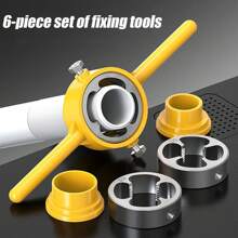 Tatukiko 6pcs PVC Threader Tool Kit, Pipe Threading Tool, Manual Hand Pipe Threader Tool With 1/2NPT 3/4" 1" Die Molds, Durable Pipe Round Die Set - Orange - View 4