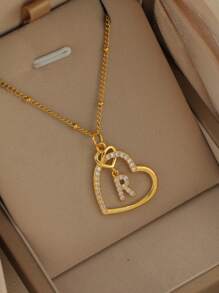 2025 Valentine's Day Heart Charm Necklace, 26 English Letter Necklace With Zirconia, Versatile Heart-Shaped Pendant Necklace For Women, Stainless Steel Jewelry Valentines