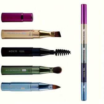 4-In-1 Portable Makeup Brush Set, Makeup Brush Set, Multifunctional Powder Brush, Mini Multifunctional Powder Brush, Metal Handle Eyebrow & Lip Brushes With Eyelash And Eyeshadow Applicators, Travel-Friendly Beauty Tools,Brush Set,Makeup Brush Kit,Make Up Brush Set,Make Up Set Complete,Makeup Brush Set,Complete Makeup Kit,Brush Kit,Brushes Makeup Set,Makeup Gift Set,Set