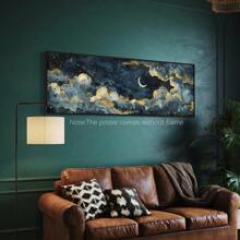 1/3 件星夜帆布墙艺术 - 充满活力的天体艺术品，带有新月、全景夜空印刷品、印象派云彩绘画复古装饰、美学海报 - 家居装饰 - 客厅、卧室 - 彩色 - 查看 4