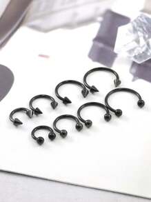 4 件套简约不锈钢鼻中隔环、马蹄形鼻环、螺旋耳软骨耳环、唇环、眉环、男女通用穿孔饰品，银色、黑色、18K 镀金，适合情人节、母亲节、生日派对、酒吧舞会、日常佩戴