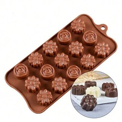 15-Cavity Silicone Flower Rose Chocolate Cake Soap Mold Baking Ice Tray Mould