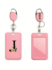 Gepersonaliseerde roze intrekbare ID-badgehouder met sleutelhanger, bedrukt met madeliefjesletters A-Z-patroon, harde ID-badgehouders met intrekbare ID-rol, ID-kaarthouder, plastic creditcardbeschermer, ID-kaarthouder voor verpleegster, dokter, leraar (roze)