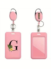 Gepersonaliseerde roze intrekbare ID-badgehouder met sleutelhanger, bedrukt met madeliefjesletters A-Z-patroon, harde ID-badgehouders met intrekbare ID-rol, ID-kaarthouder, plastic creditcardbeschermer, ID-kaarthouder voor verpleegster, dokter, leraar (roze)