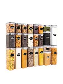 11pcs  Food Storage Containers Are Stackable, Refrigerator - And Dishwasher-Safe, For Cereals, Rice, Flour, And Oats, With Labels And Markings, Kitchen Supplies,Storage Containers,Local Warehouse - Đen và trắng - Xem 1