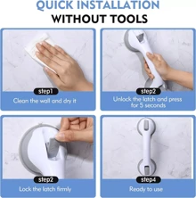 Rzctukltd 2X SUPPORT HAND RAIL HANDLE BAR GRIP GRAB SUCTION BATH BATHROOM SHOWER - Gray+ White - View 4